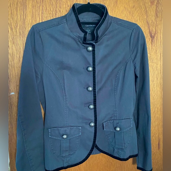 Calvin Klein Charcoal grey denim, with velvet trim military style jacket - Picture 2 of 3